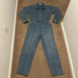 We The Free Denim Jumpsuit Coveralls Long Sleeve Cinch Waist Snap Buttons Medium - Picture 1 of 9