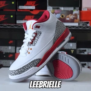 GS SIZE 7Y WOMEN'S 8.5 - AIR JORDAN 3 RETRO CARDINAL WHITE RED 398614-126 - Picture 1 of 7