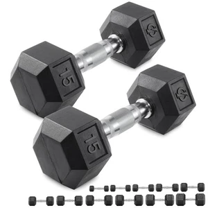Pair of Rubber Coated Hex Dumbbell Hand Weight Set, 3 lb to 50 Pound - Picture 1 of 79