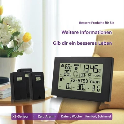 Wetterstation Digital Funk Thermometer Hygrometer mit 3 Innen Außen Sensor DHL - Bild 1 von 4