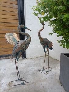 2 Pcs Vintage Crane Metal Birds Garden Ornament Sculpture Statue Outdoor DÃcor - Picture 1 of 8