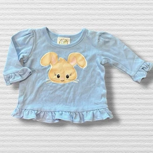 Blanks Boutique blaues Top mit Rüschensaum und Häschen-Sublimationsdruck Größe 6 m Ostern - Bild 1 von 4