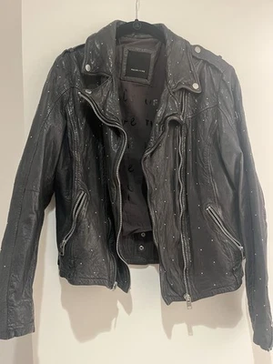 Chaqueta de moto para mujer MAURICIO de cuero negro con tachuelas EE. UU. 10 UE L tachuelas plateadas Foto 1 de 4