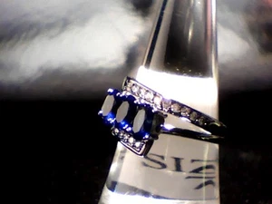 Einzigartige blaue Saphir & funkelnde österreichische Kristalle 14Kt schwarzgold plattiert Gr. 7 - Bild 1 von 3