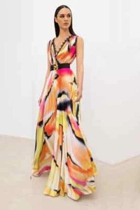 NWT Designer Aerial Print Deep V-Neck Gown Size FR 42 - Picture 1 of 1