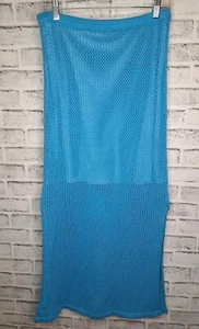 The Drop Women's Midi Skirt Sz Medium Crochet Cotton Pull On Ocean Blue NWT - Picture 1 of 13