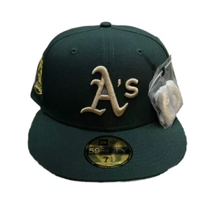 New Era Oakland A’s Gold Leaf 59Fifty Hat Size 8 Fitted Cap 50 Years Side Patch - Picture 1 of 6