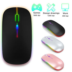 2.4GHz Wireless Optical Mouse USB Rechargeable RGB Cordless Mice For Laptop PC