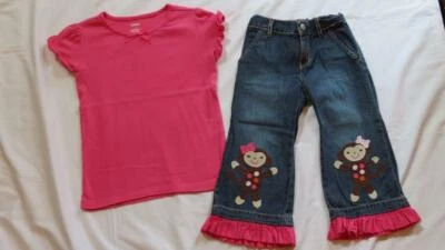 Lote de camiseta Gymboree tamanho 6 7 outono para macacos jeans capris rosa - Imagem 1 de 2