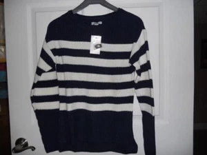 Croft & Barrow Shaker Stitch Navy White Stripe Pullover Sweater Size XS - Picture 1 of 2