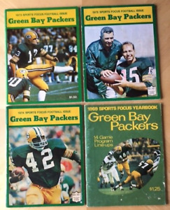 GREEN BAY PACKERS 4 SPORTS FOCUS PROGRAMS 1969-1973-1974-1975 GOOD CONDITION