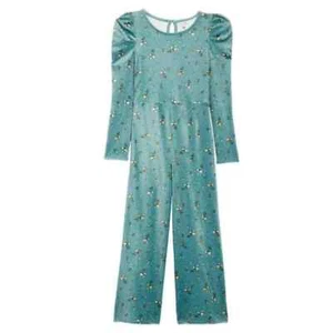 Love, Fire Kids' Puff Sleeve Velour Jumpsuit In Light Green Floral XL NWT - Picture 1 of 8