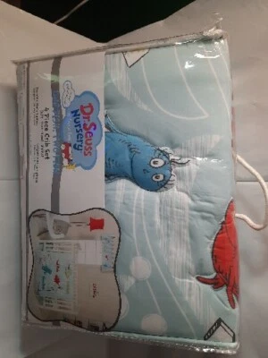 1 条鱼 2 鱼 4 件套婴儿床投注套装,被子,婴儿床裙,床套和毯子新品! — 第 1/4 张图片