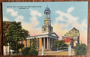 Vintage alte St. Pauls Kirche und neues Pfarrhaus - Richmond VA Postkarte - Bild 1 von 2