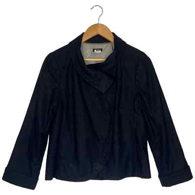 J Crew Blazer Womens 8 Linen Cape Lined Round Neck Long Sleeve Jacket Navy Blue - Image 1 of 4
