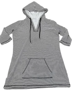 St John's Bay Active Knit Hooded Tunic Top Women's Size Medium Black & White - Picture 1 of 8