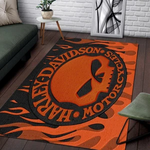 Harley Davidson Orange Motorcycle Rug – Premium Rectangle Rug Decor Gift - Picture 1 of 8