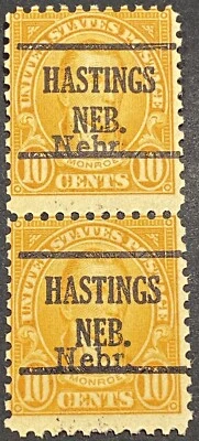 US POSTAGE STAMP #679 PAIR PRE-CANCELLED-HASTINGS NEBRASKA-MINT OG NH (2 STAMPS) - Image 1 of 4