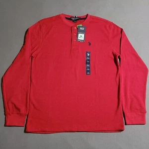 U.S. POLO ASSN. SHIRT Men's LARGE Red Long Sleeve Classic Fit Thermal Henley - Picture 1 of 5