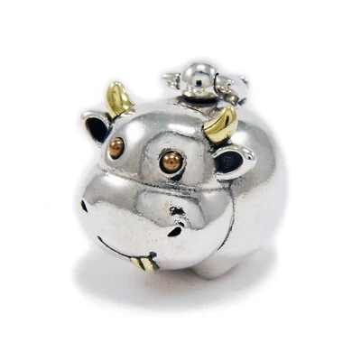 COW CATTLE BRASS 925 STERLING SILVER BIKER GOTHIC ROCKABILLY PENDANT ZAO-003 - Image 1 of 4