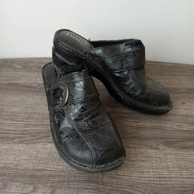 Sapatos femininos Bolo tamanho 8 tamancos pretos mules J08409 paisley salto baixo fivela robusto - Imagem 1 de 4