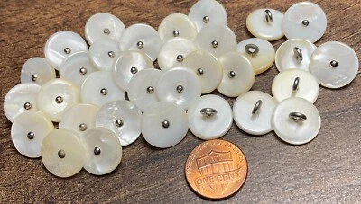 8 PC ONLY Vintage Iridescent Off-white MOP Pin Shank Buttons 15mm 9/16" 14941 - Image 1 of 3