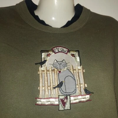 Sudadera para mujer Top Stitch grande bordada gato vintage años 90 - maullido, pájaros Foto 1 de 4
