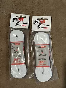 4 Laces (2 Pair) Hockey Skate Braided LACES TEX-STYLE 96” WHITE , NEW IN PACKAGE - Picture 1 of 2