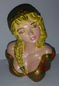 Busto de yeso boho estilo años 70 con sombrero marrón hecho a mano con base de fieltro nuevo - Imagen 1 de 7