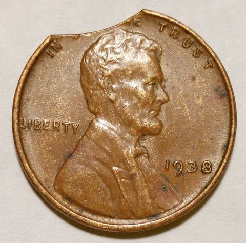 1938-P Lincoln Wheat Cent Curved Clip Error - Nice Coin - *FREE SHIPPING* - 0201 Cover