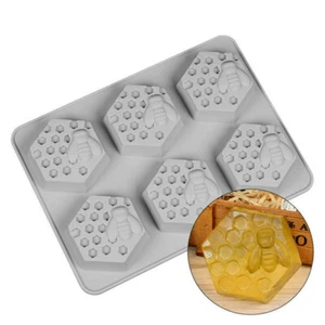 Handmade DIY Craft Soap Mould 6 Cavity Hexagon Silicone Honey Bee Soap Mold Tray - Picture 1 of 6