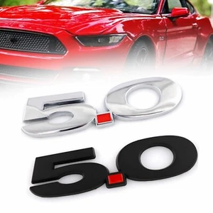 2pcs Chrome/Matte Black 5.0 Emblem Badge for Mustang GT Right Left Fender Decal - Picture 1 of 7