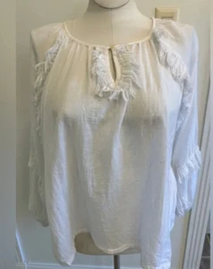 Roller Rabbit White Sheer Ruffle fringe blouse Medium - Picture 1 of 10