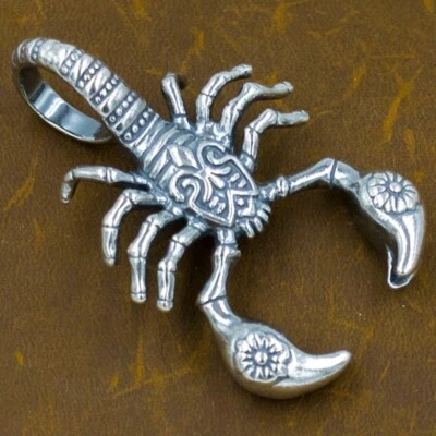 27g huge tribal floral scorpion authentic genuine 925 sterling silver ag pendant - Image 1 of 4