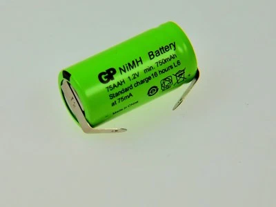 GP 75AAH 2/3AA Industrie Akku 1,2 Volt Ni-MH, 750mAh Lötfahne 2/3R6