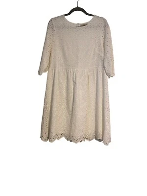 Le Ragazze слоновой кости отверстие кружева платье L сделано в Италии 3/4 рукава зубчатый кромки - Изображение 1 из 4