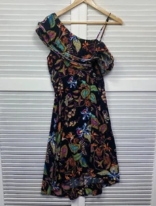 H & M Dress Womens 8 Multicoloured Floral One Shoulder Ruffle Summer Casual - Picture 1 of 9