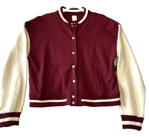 NoBo Girls Junior Varsity Snap Front Jacket XL 15-17 Maroon Cream NWT - Picture 1 of 12