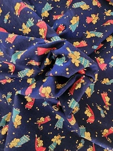 Holiday Christmas Red Blue Angels On Navy Blue Field Cotton Print Material - 74" - Picture 1 of 7