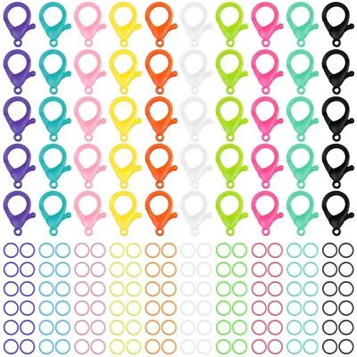 50 Pcs Plastic Lobster Claw Clasps Multicolor Hard Plastic Clips with Jump Rings - Image 1 of 4