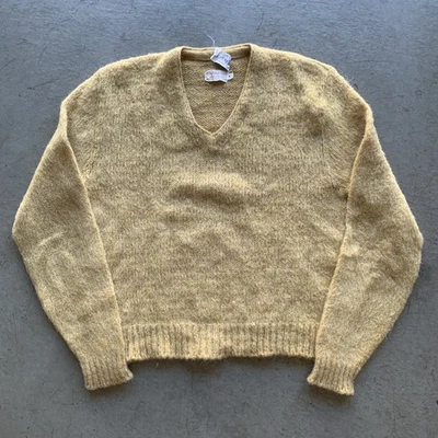 Suéter Vintage Años 50 60 Amarillo Mohair Mezcla Alpaca Kurt Cobain Grunge Cuello en V M Foto 1 de 4