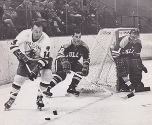 TYPE 1: 1971 Press Photo Portland Buckaroos Hockey Andy Hebenton .v. John Miszuk - Picture 1 of 2