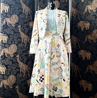 Vintage 80‘s two Piece Set Retro Shape Geometric Memphis Modern Skirt Jacket 90s - Image 1 of 4