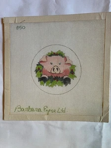 Christmas Pig, Hand Painted Needlepoint Canvas Barbara Eyre VTG - Picture 1 of 3