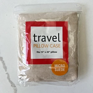 Travel Pillow Case Microsuede Tan 100% Polyester Fits 15”x20” Machine Wash Zip - Picture 1 of 4