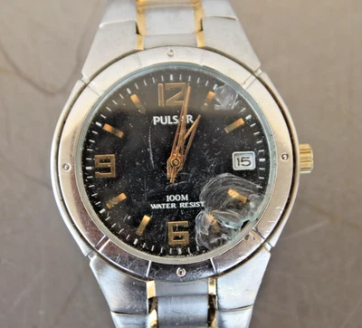 Pulsar VX42-X051 analógico esfera negra fecha 100M acero inoxidable reloj para hombres como está #1 Foto 1 de 4