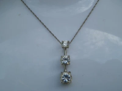 925 Sterling Three Stone Past Future Present Pendant and Necklace - Image 1 of 4