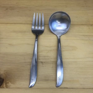 Oneida Twin Star  2 Serving  Pieces Ladle & Serving Fork  Design Vtg MCM - Picture 1 of 14