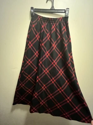 复古格子裙红色黑色 Cathy Daniels Goth Academia Preppy 小号女式 — 第 1/4 张图片