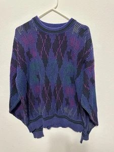 Vtg Colours By Alexander Julian 3D Cosby Sweater Blue Pullover Men's L USA - Picture 1 of 8